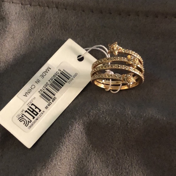 ALLSAINTS Gold Tone Star Coil Ring Crystal Accents Size 7 NWT & Dust Bag - Picture 3 of 12
